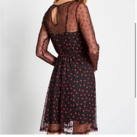 Modcloth Sheer Black Dress with Embroidered Red Hearts - Picture 5 of 9